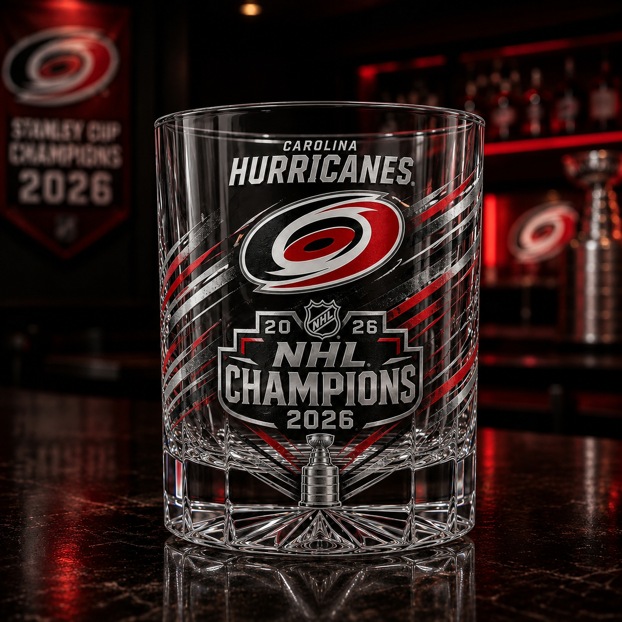 Carolina Hurricanes NHL Champions 2026 Whiskey Glass
