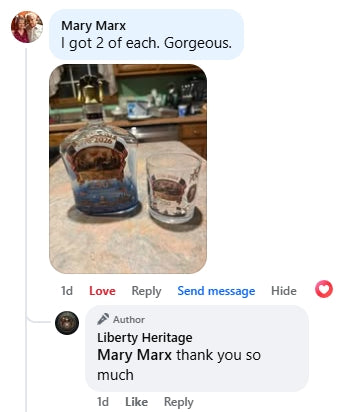 Customer photo: two 250th Anniversary bottles and glass